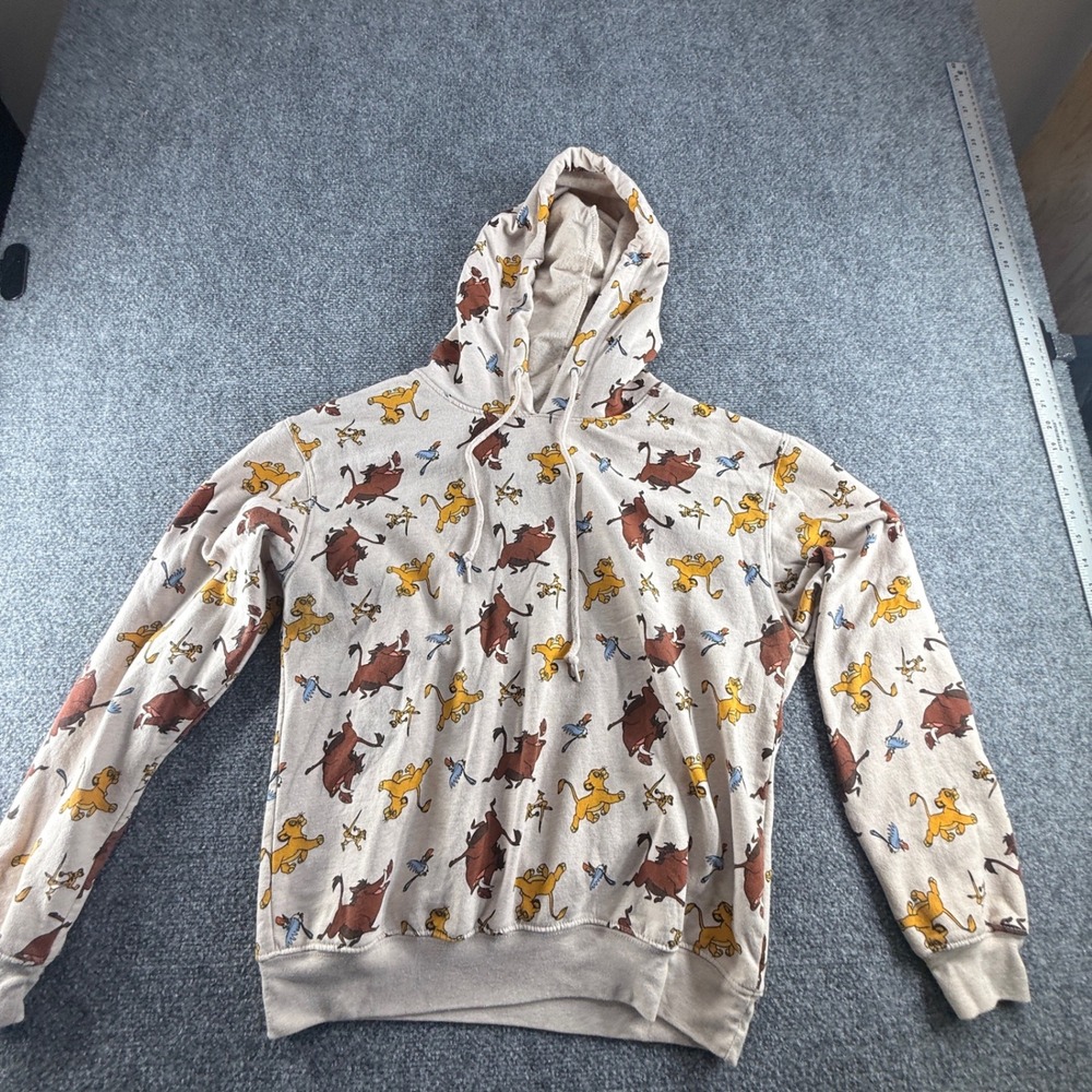 Disney The Lion King All Over Print Hoodie Simba Pumbaa Timon Tan Large 0709